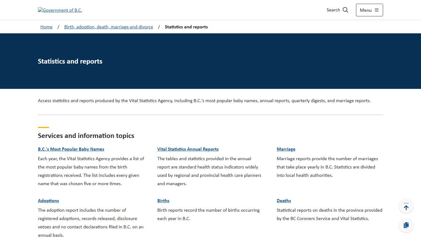 Statistics and reports - Province of British Columbia